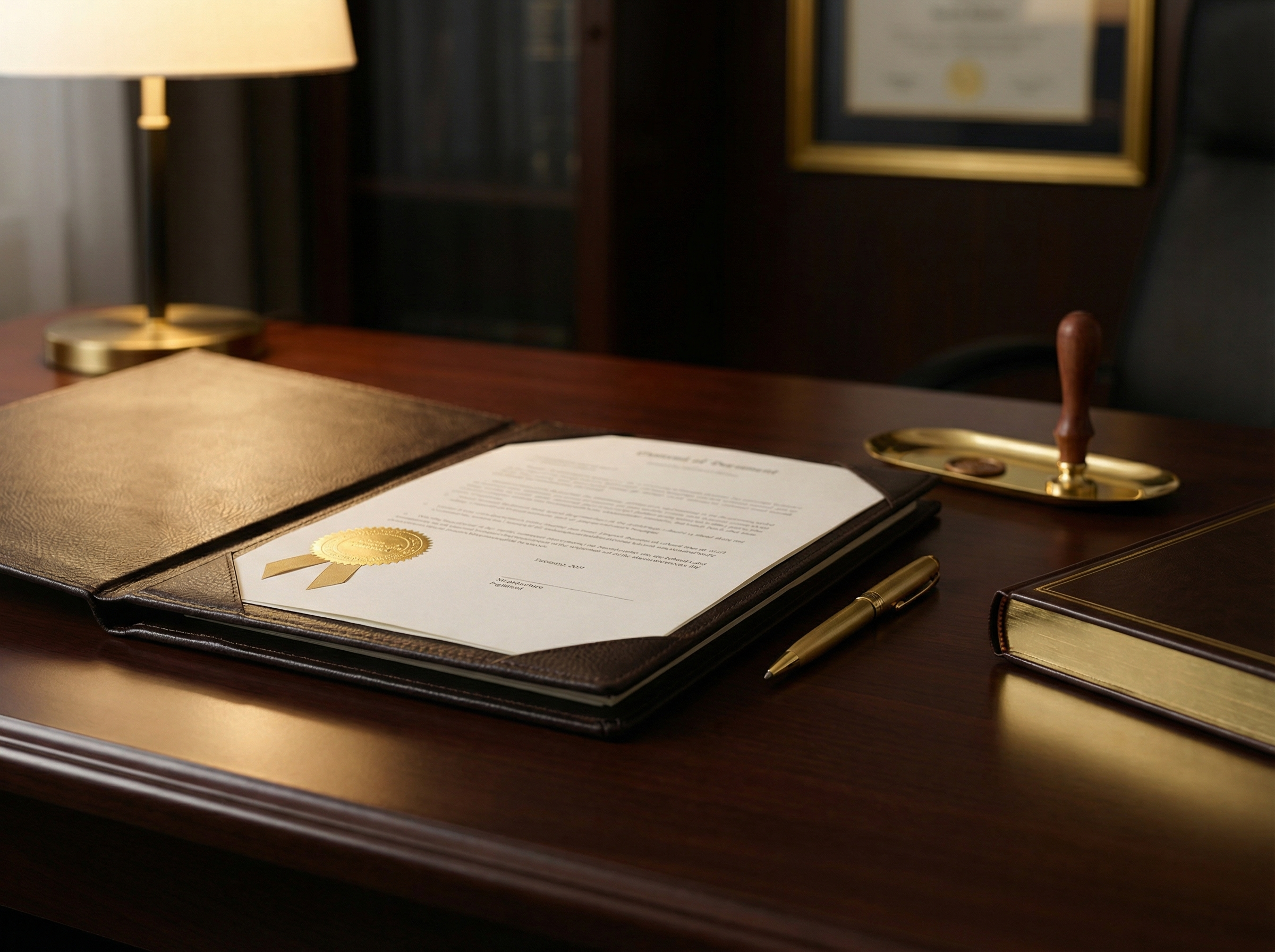 Official sealed document on executive desk