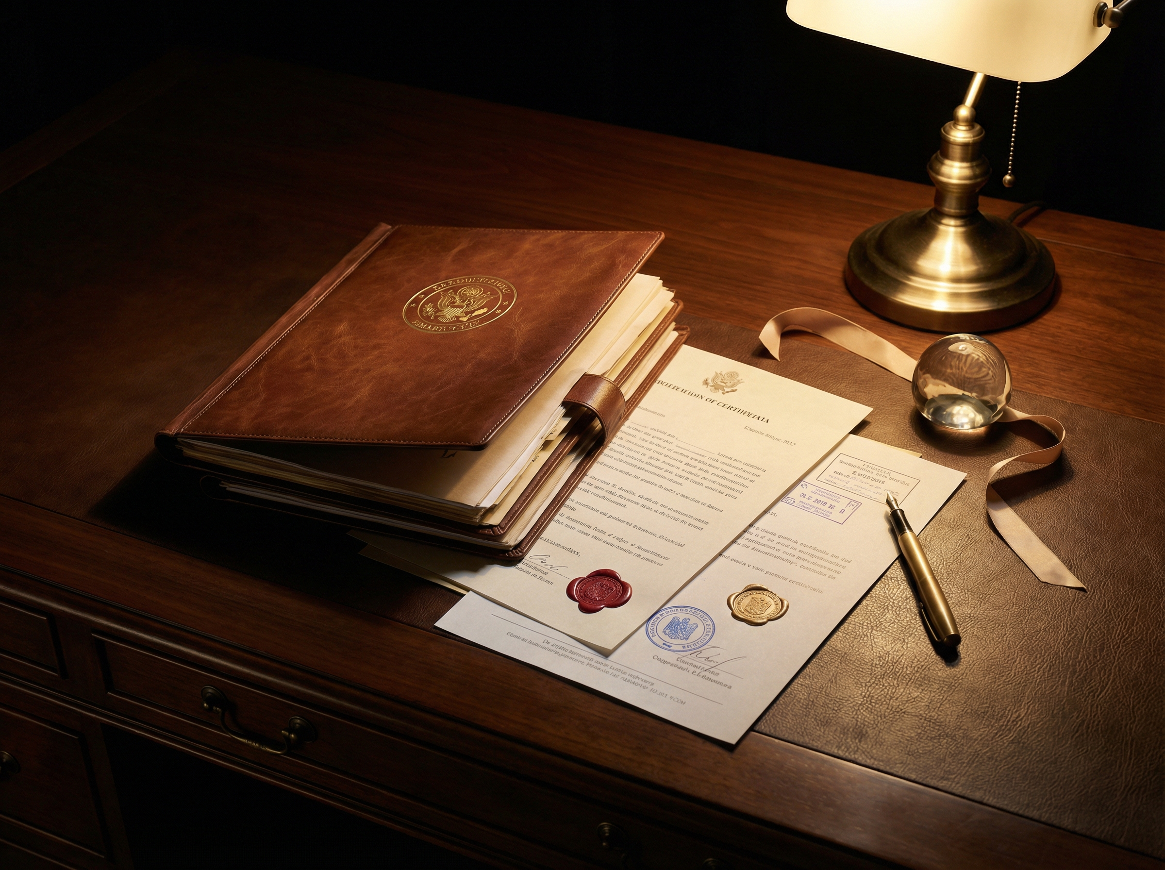 Official documents with wax seals on a desk