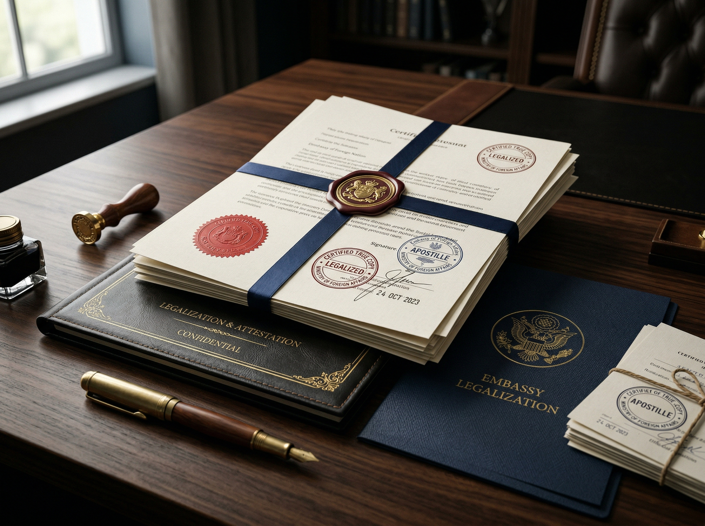 Bundle of officially stamped and sealed legalization documents
